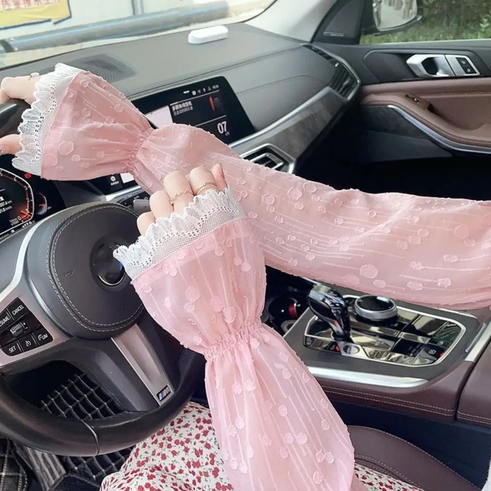 

Cute Anti-UV Chiffon Lace Ice Silk Sleeves UV Insulation Long-sleeved Glove Sunscreen Sleeve Driving Gloves Arm Covers Women