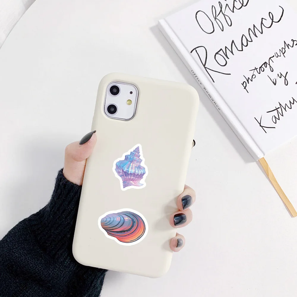 500 uds/rollo de pegatinas de sellado de caracol de mar de color océano, hermosas conchas, rollo de pegatinas de dibujos animados, taza de equipaje DIY, teléfono, guitarra, juguetes para niños