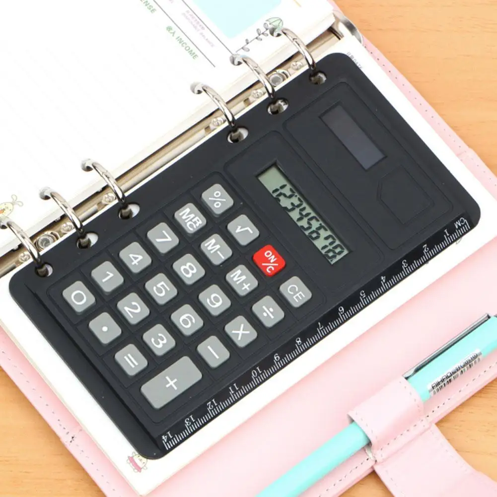 Loose Leaf Notebook with Built-in Calculator 6-Ring Planner for Office Learning Office Accessory Tape Ruler Calculator