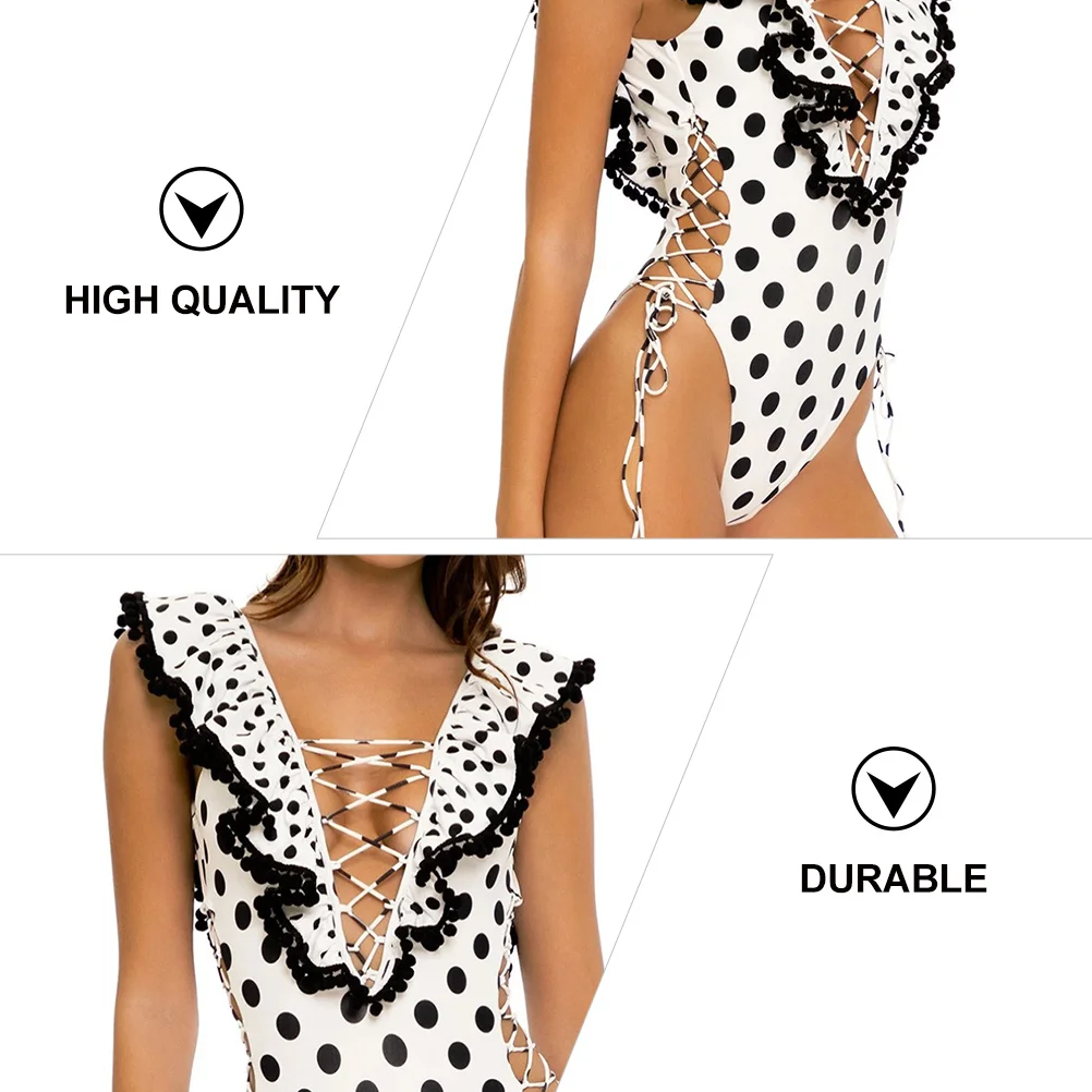 

Black Polka Dot Women One-Piece Swimwear Halter Straps Elastic Backless Bathing Suit Swimming Suit Cruise Women Swimwear