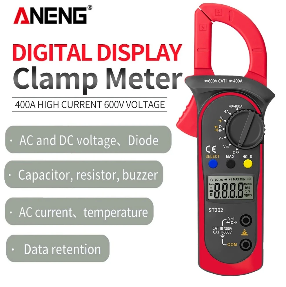 

ANENG ST202 Digital Clamp Multimeter 2000 Counts Professional Smart AC/DC Current Voltmeter Clamp Meter Tester Electrician tools