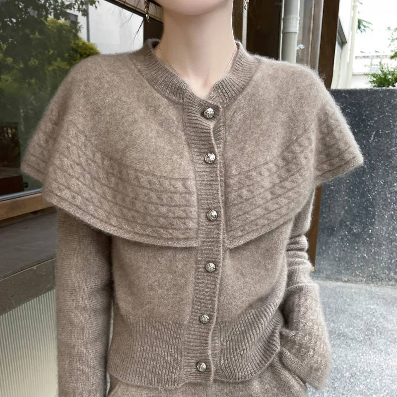 Cape en laine mérinos 100%, élégante, couleur unie, tricotée, manches longues, Cardigan en cachemire, tempérament, vêtements doux et chauds, haut