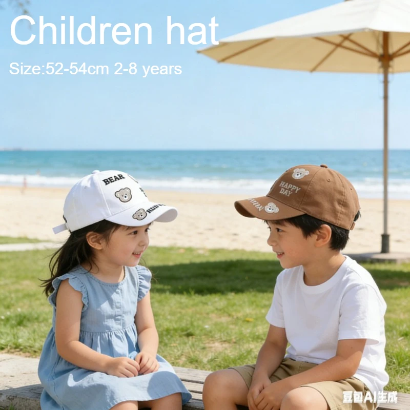 

Kids Baseball Cap 52-54cm 2-8 Years Spring Summer Children Letter Bear Embroidery Hip Hop Girls Boys Streetwear Snapback Hat