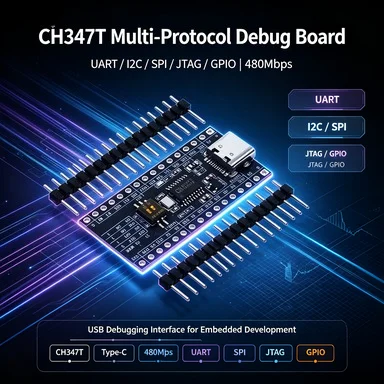 CH347T Multi-Protocol USB Debug Board, UART/I2C/SPI/JTAG/GPIO, 480Mbps