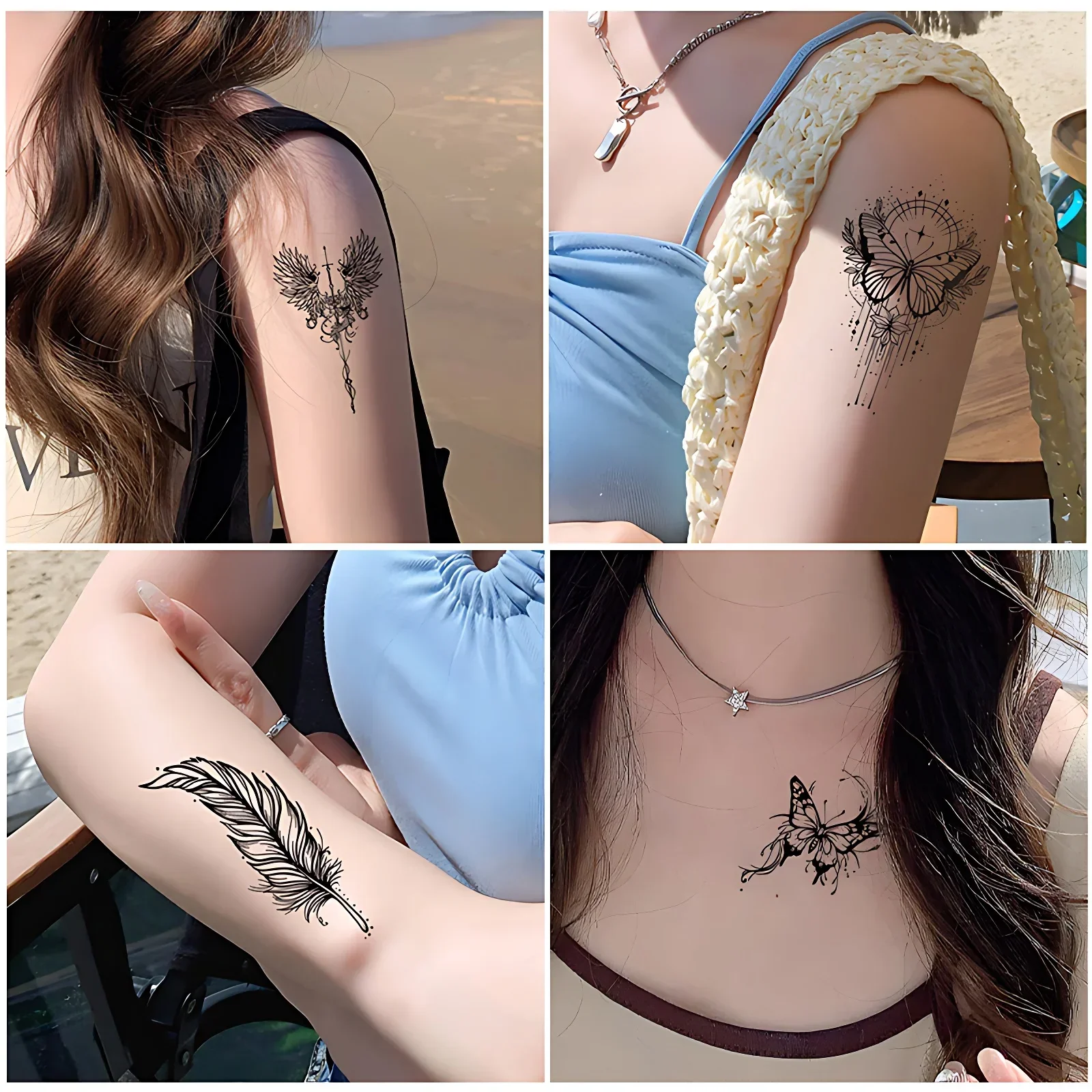 60pcs/lot Fake Women Tattoo Quotes Sentence Line Painting Dreamcatcher Totem Rose Earth Tatoo Adhesive for Girls Boys Feet Arm