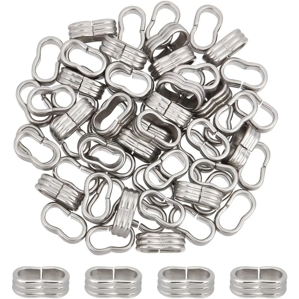 

60pcs 6x12mm 201 Stainless Steel Slide Charm Two Large Hole Slider Loose Beads Connector Leather Wristband Locking Clips Spacer