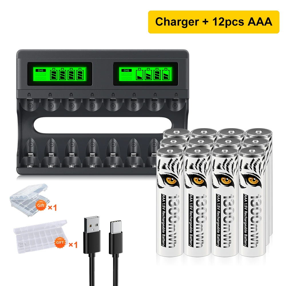 PALO 1300mWh 1.5V AAA Akumulator litowo-jonowy AAA 3A R3 z 8 gniazdami LCD USB 1.5V AA AAA Szybka ładowarka