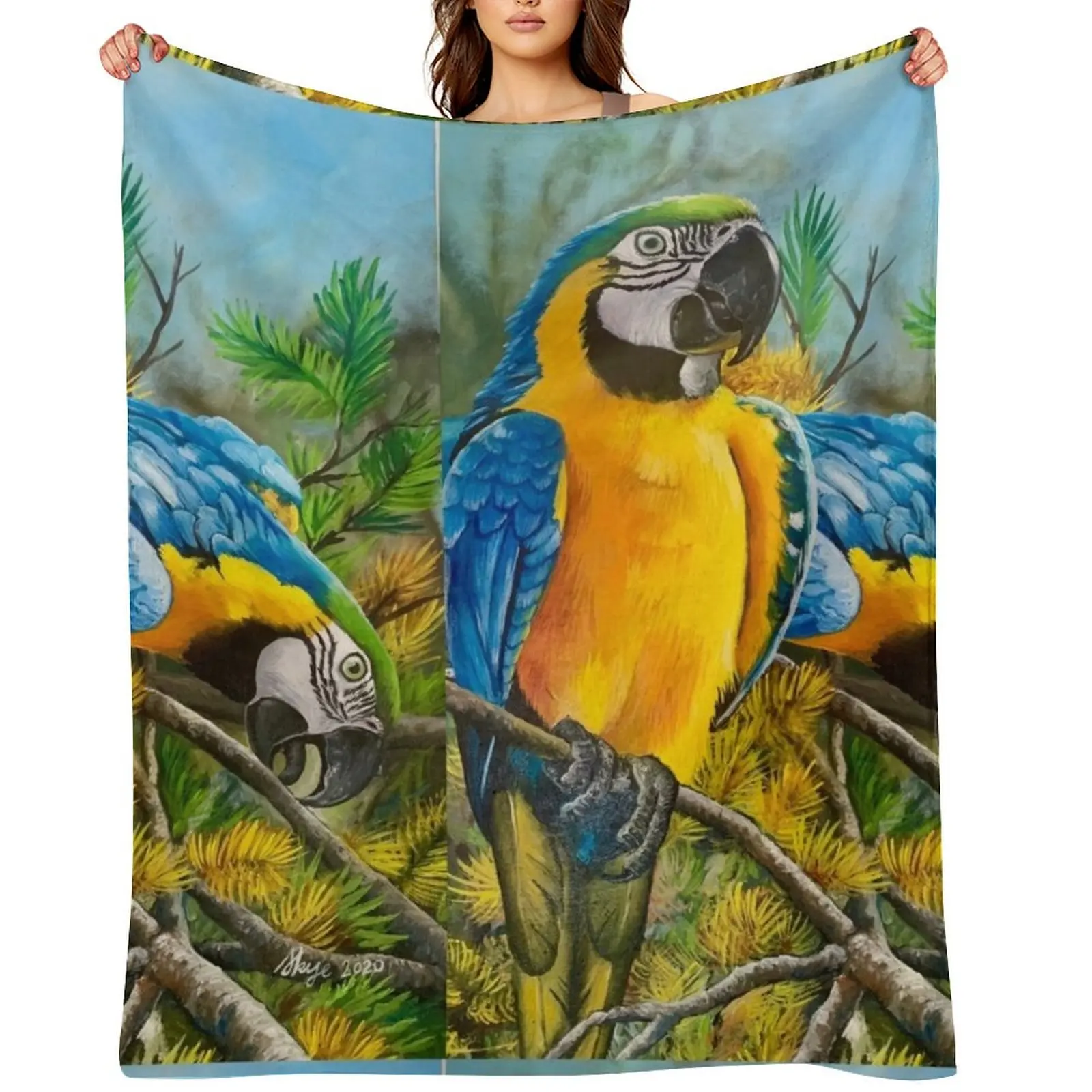 

Blue and Gold Macaws #1 Throw Blanket Decorative Sofa Hairys Thins Custom Blankets