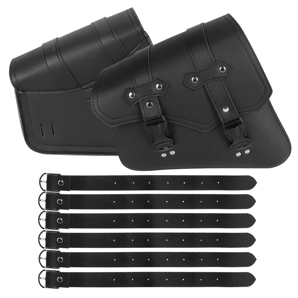 Universal Motorcycle Saddle Bags PU Leather Tool Bag w/Water Bottle Holder Cafe Racer Luggage Bag Waterproof For Cruiser Custom