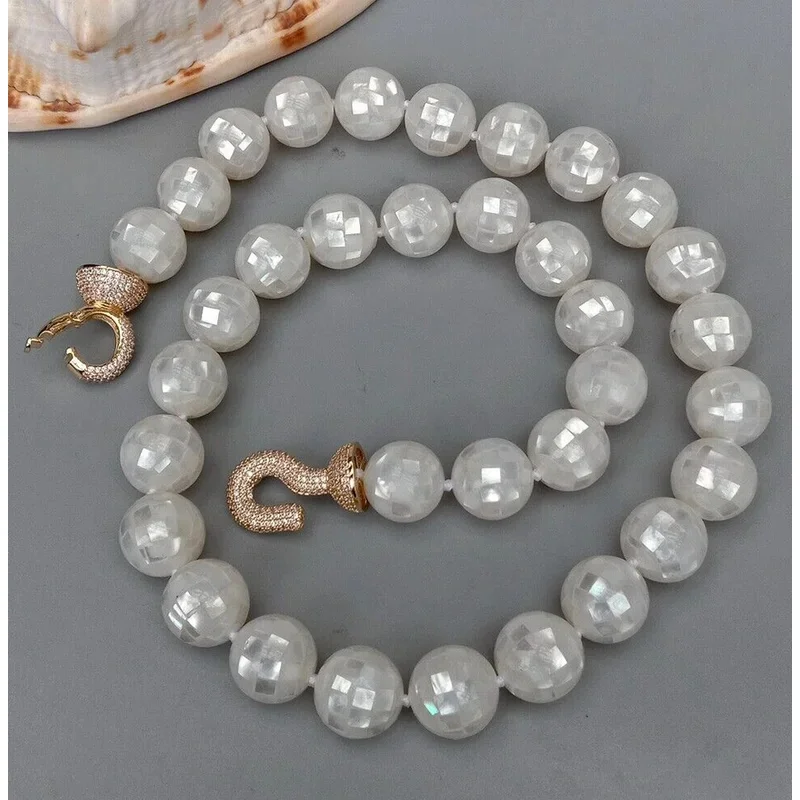 

New Set Jewelry Real White Abalone Shell Long Necklace Bracelet Earrings Set CZ Pave Clasp