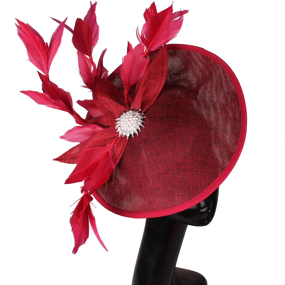 Grote Derby Kenducky Hoeden Fascinator Elegante Schoonheid Bruid Dames Haaraccessoires Met Roze Bloem Feest Hoeden Hoofddeksels