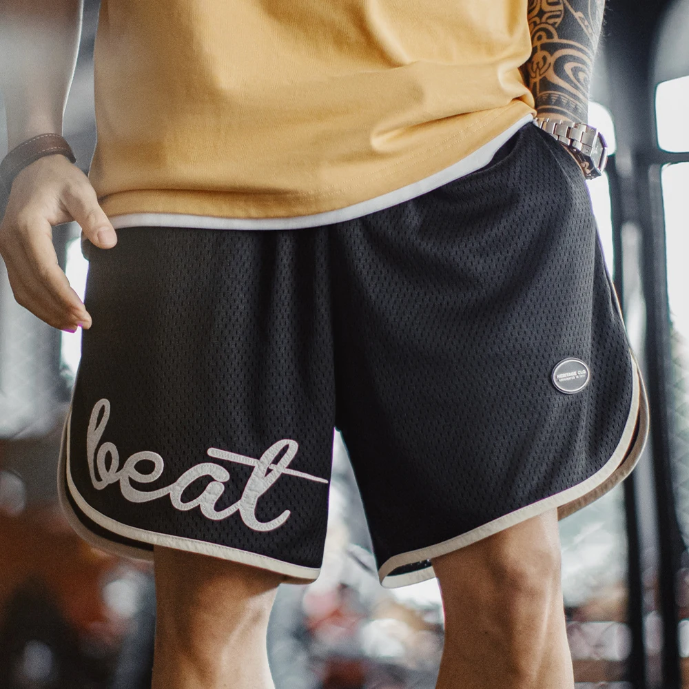 Maden Casual Outdoor Black Mesh Shorts Men's Summer Breathable Basketball Shorts with Elastic Waist Quick-Dry Beach Sports Pants