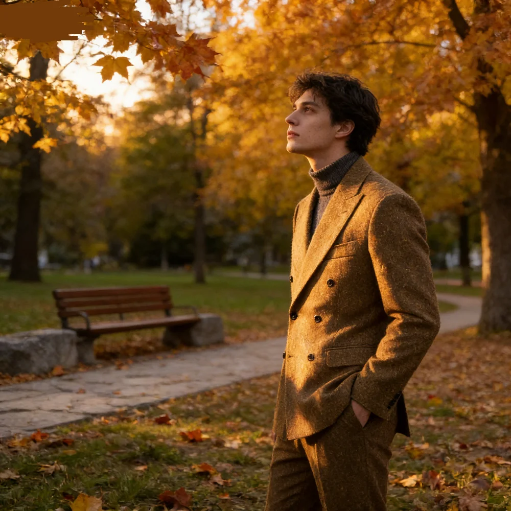 メンズ スタンダード タキシード ホース スパイン ジャケット ダブルブレスト グレー ブラウン ウール カジュアル 新郎用 ブリティッシュ スタイル スモーキング スーツ 2ピース