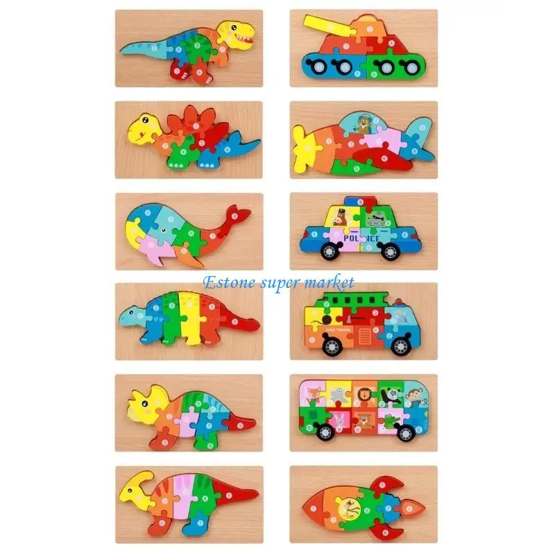 090B Toddler Puzzles Dinosaur Vehicles Wooden Puzzle for Kids 3 Years Old Preschool