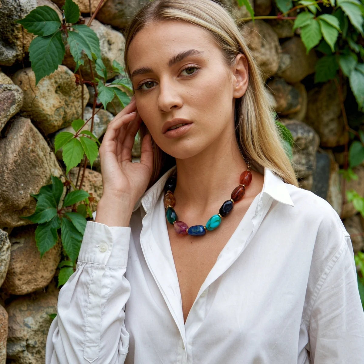 Klobige Unregelmäßige Acryl-Perlenkette für Damen und Herren, Bunte Imitations-Natursteinperlen-Halskette, Vintage-Punk-Schmuck – Detail 6
