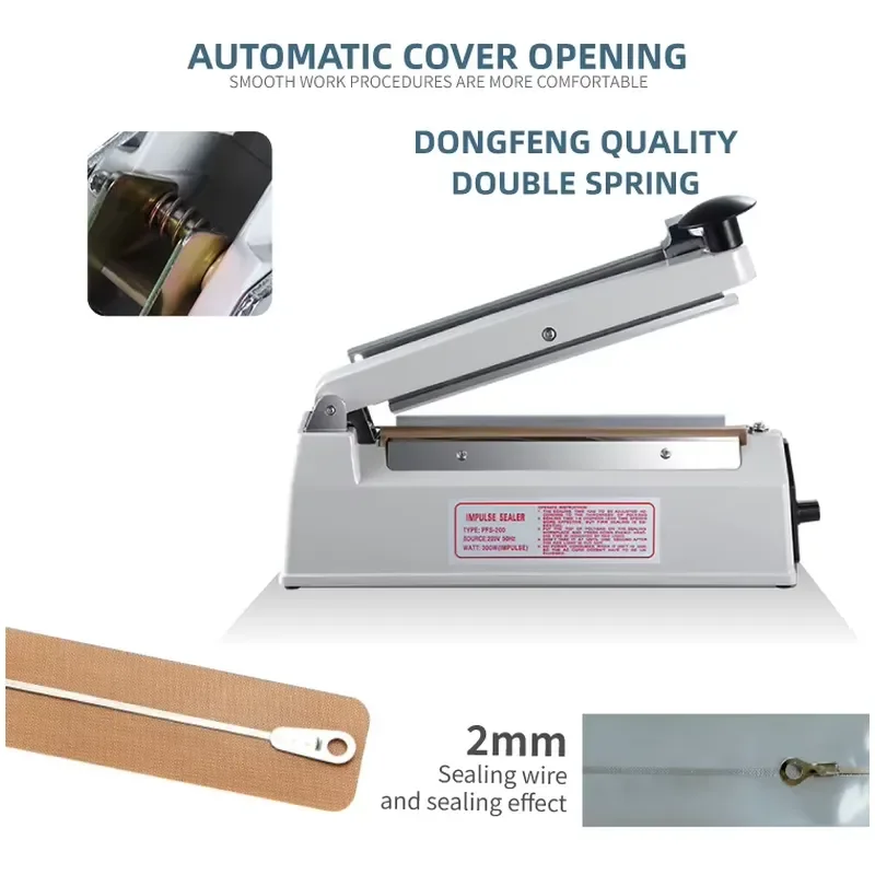 200mm Manual Bag Sealer with Cutter for PP PE Plastic Foil Paper Durable Hand Heat Seal Machine 20cm Packaging Tool Handheld