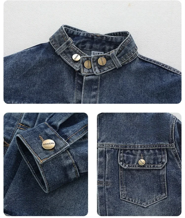Neue Herbst-Kinderkleidung: Coole Jeansjacke für Teenager-Jungen, Vintage Blaue Jeansjacke mit Fronttasche, Lässiges Kinder-Outfit 5-14 Jahre – Detail 8