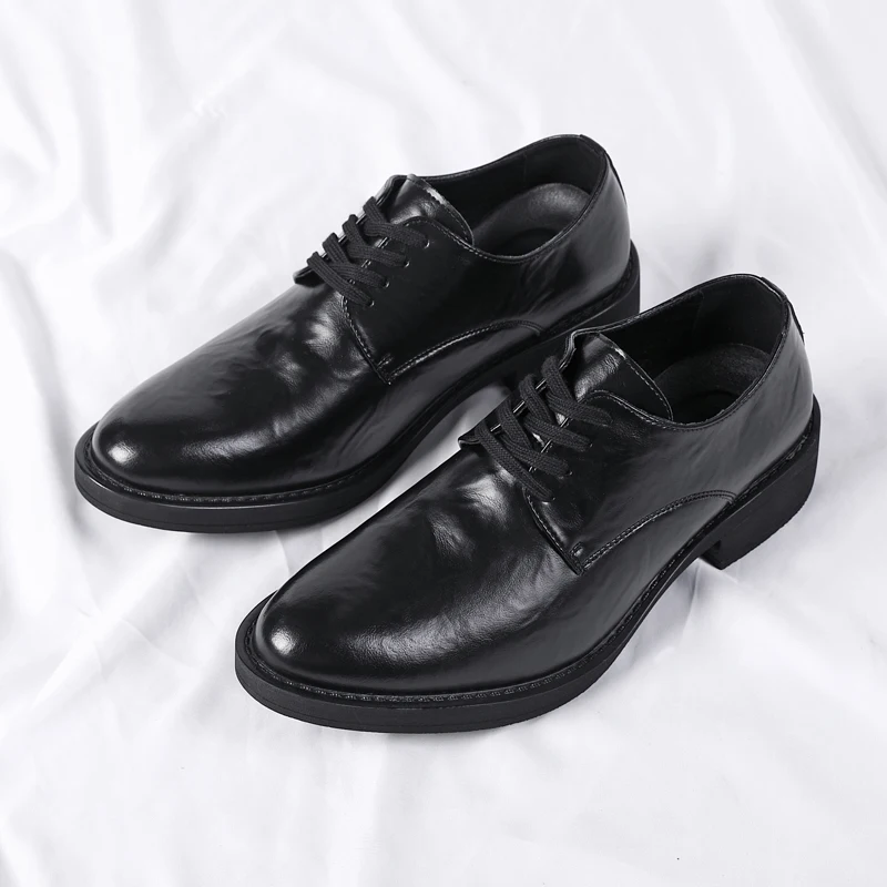 Men's Business Casual Shoes Distressed Wood Grain Square Toe Leather Derby Comfortable Office Wear Formal Dress Shoes Footwear