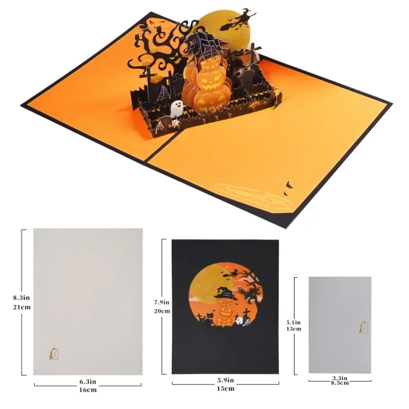 Halloween 3D Pop Up Card with Envelope Handmade Greeting Card Pumpkin Design for Kids Christmas Thanksgiving Party