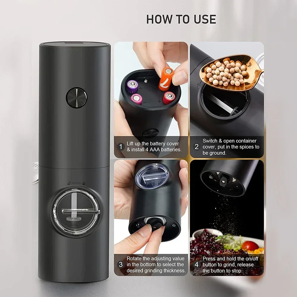 USB Rechargeable Electric Salt And Pepper Grinder Set Base Charging Stainless Steel Automatic Pepper Mill Spice Grinder With LED
