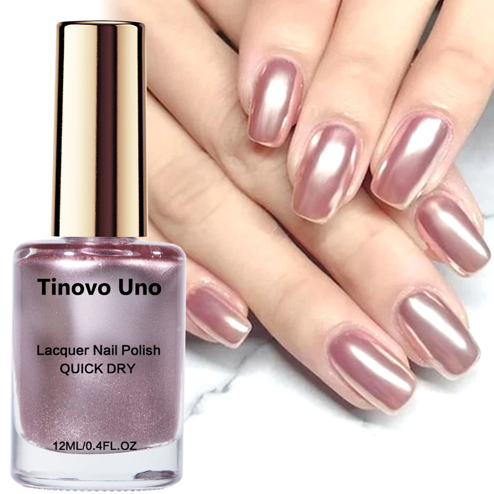 Tinovo Uno Nail Polish Metallic Rose Gold Nail Strengthener Fast Drying Mirror Normal Nails Lacquer Varnish for Manicure Nailart