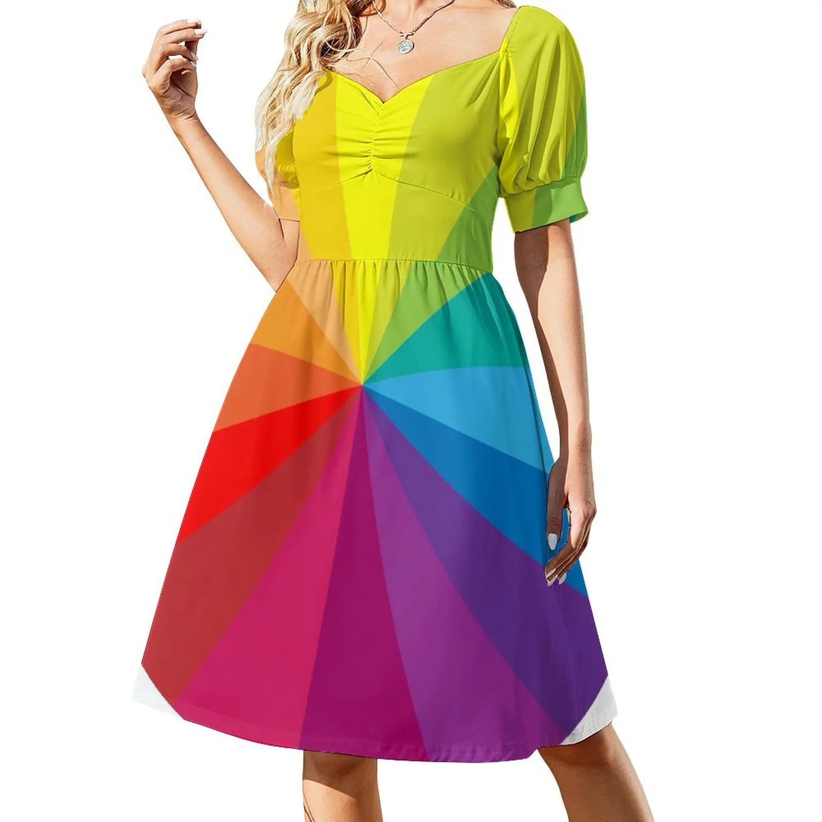 Colour Wheel Short Sleeved Dress summer clothes evening dresses ladies Dress