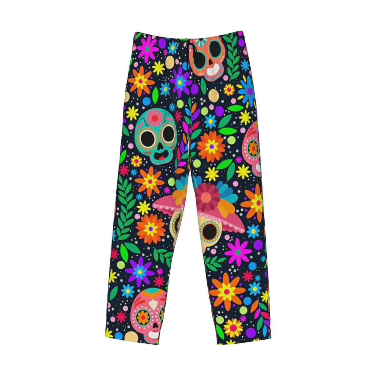 Custom Sugar Skull Mexican Flower Halloween Day Of The Dead Pajama Pants Men Sleepwear Sleep Lounge Bottoms with Pockets