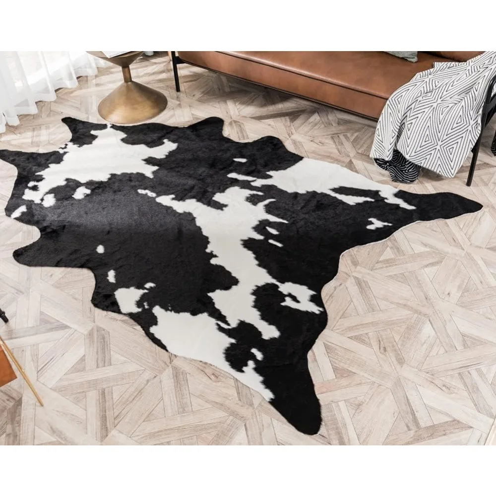 

Larger Cow Print Rug Black and White Faux Hide Area Rug Faux Cowhide Rugs Animal Printed Area Rug Carpet for Home 62.2in x 86.6i
