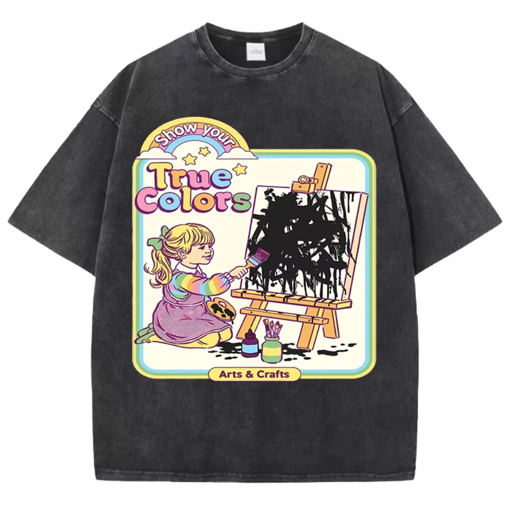 

True Colors Prints Washed Man T Shirt Summer Trendy Tee Shirts Soft Comfortable Cotton Clothing Breathable Short Sleeve