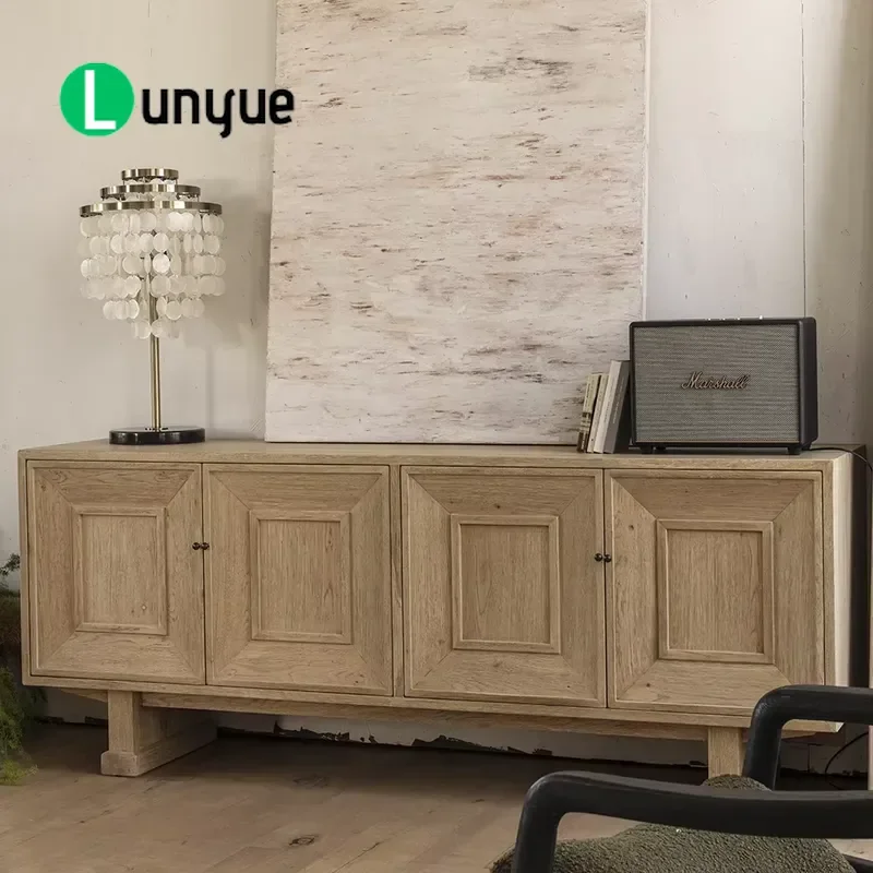 Handmade Vintage Solid Wood TV Cabinet Modern Living Room Furniture with Embossed Details Durable Storage Console Table