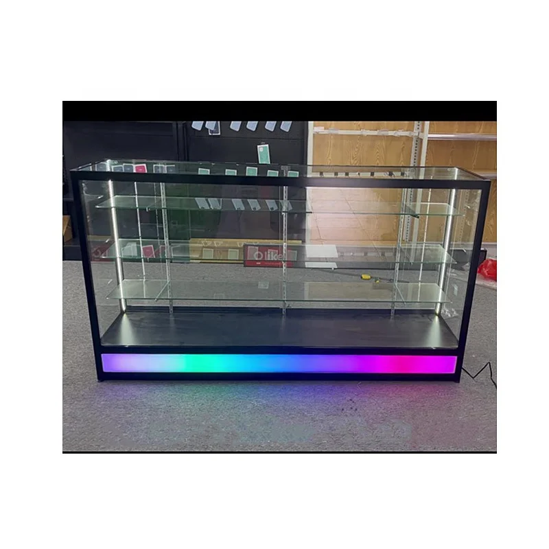 

Custom. hot 70 inch glass display showcase smoke shop glass showcase with colored light