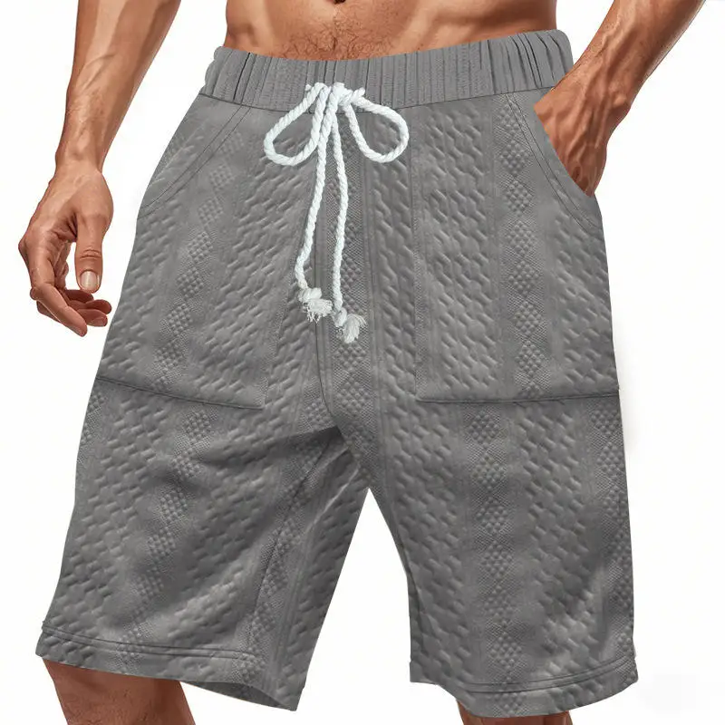 

American Style Summer Hot Sale Men's Heavy Knitted Floral Casual Loose Short Sleeve Shorts Street Style Polyester Fiber