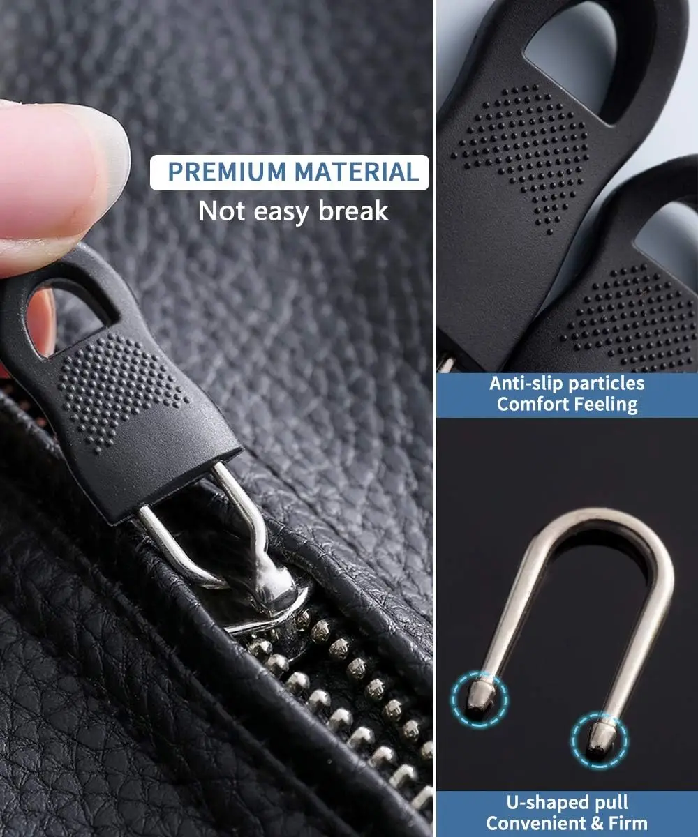 10pcs Detachable Pull Tab Zipper Head Accessories Luggage Schoolbag Coat Universal Alloy Rubber Jeans Zipper Replacement