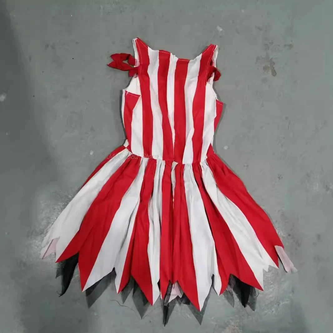 Lady Clown Costumes Dress for Women Cosplay Adult Female Carnival Party Scary Outfits Red white stripes Halloween Clown Clothing