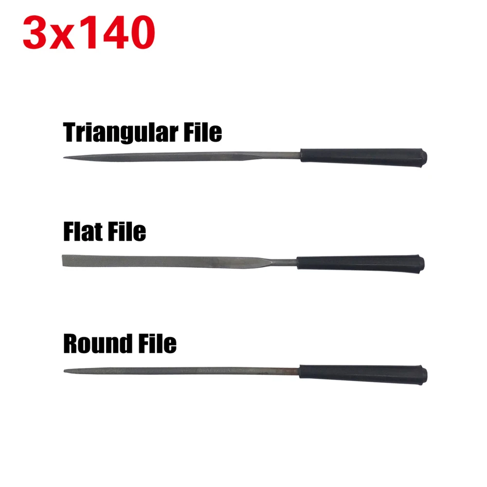 3pcs 3mm Shank Steel Neddle Files Flat Triangle Round For Steel Glass Tile Stone Metal Wood Plastic Woodworking Manual Tool