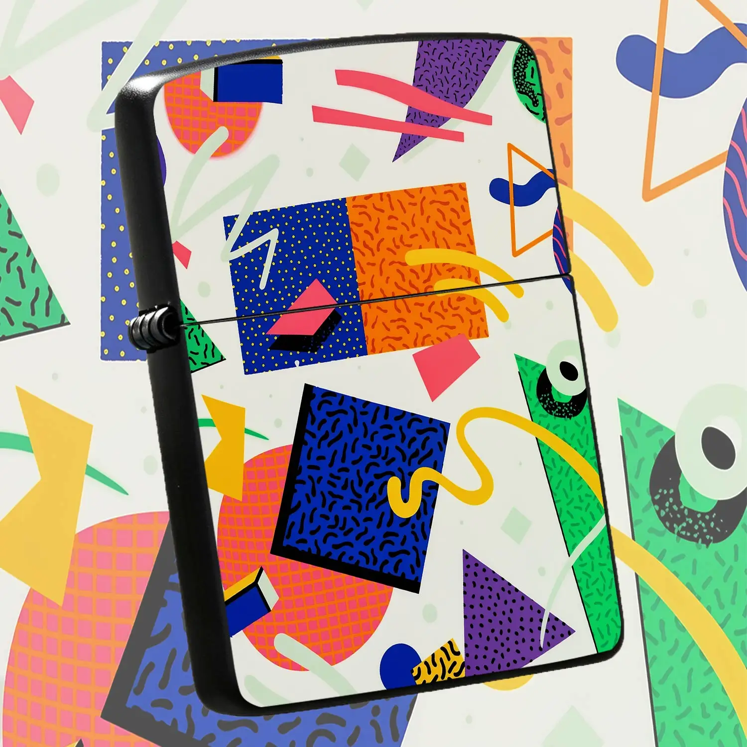 Stylish Memphis Geometric Pattern Lighter Retro Vibrant Colorful Art Design Portable Igniter Ideal For Daily Use Camping Gatherings Parties Festivals Exquisite Unique Gift For Friends Trendy Practical Accessory For All A Humorous And Intere