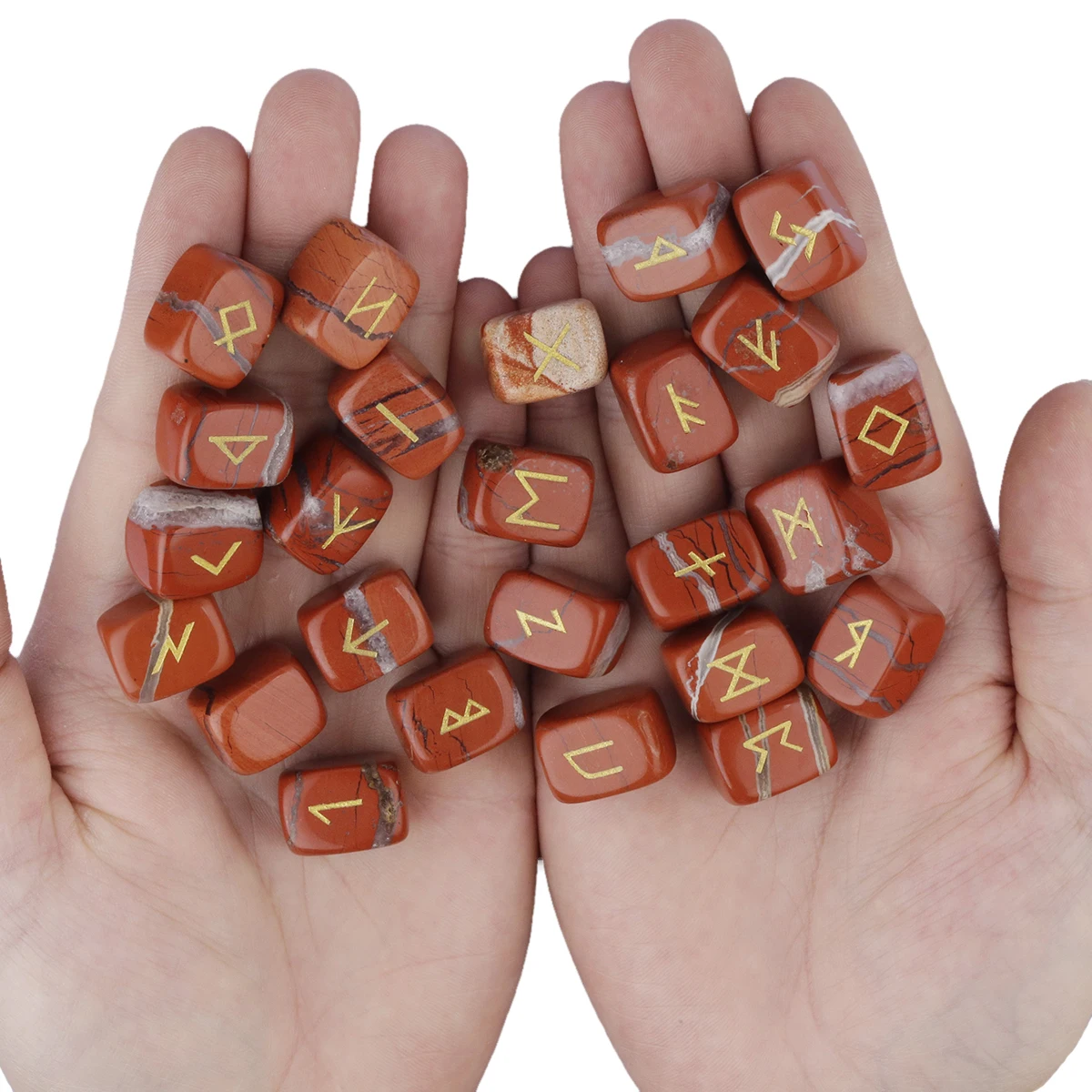 TUMBEELLUWA 25Pc/Set Rune Stones Engraved Elder Futhark Runic Alphabets Wicca Crystal Stone For Meditation Chakra Balancing