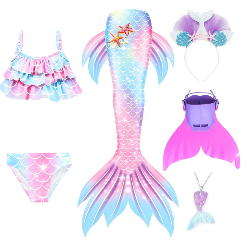 Girls Mermaid Tail Swimsuit Fin Girls Bikini Garland And Monofin Novelty Swimwear Kids Mermaid Performance Dance Dress