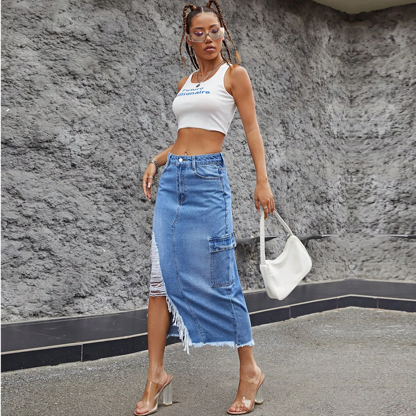 

Summer Skirt New Women'S High Waist Denim Hip Hugging Slim Fit Back Slit Skirt With Pockets Skirt 2025 Trend Jean Skirt RöCke