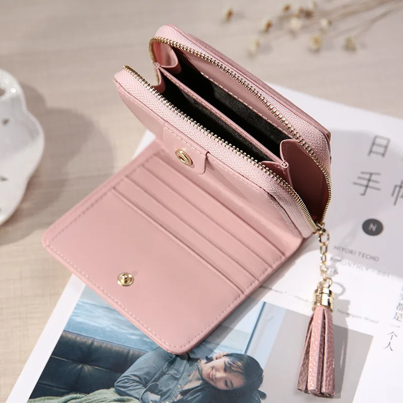 2024 New Tassel Design Genuine Leather Short Wallet for Women Luxury Designer Minimalist Card Wallet Exquisite Gift Box