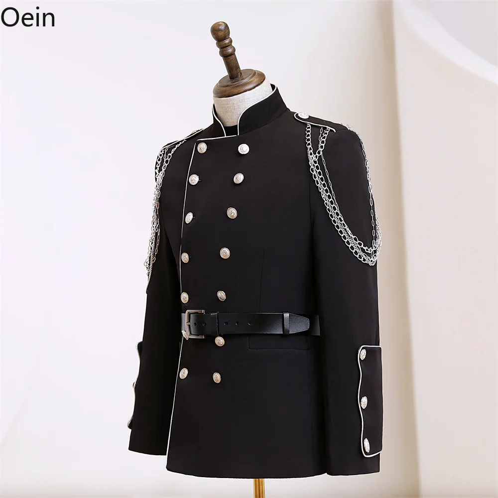 Mens Double-breasted Slim Fit Jacket Button Coat Lapel Collar Formal Party DJ Blazer Dance Suit