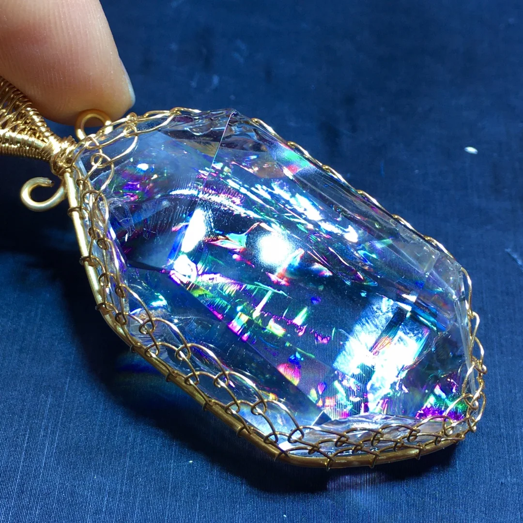 

Natural White Quartz Bead Pendant Necklace Faceted White Quartz Jewelry 50/27.1/17.4mm Women Men Rainbow Brazil AAAAAA