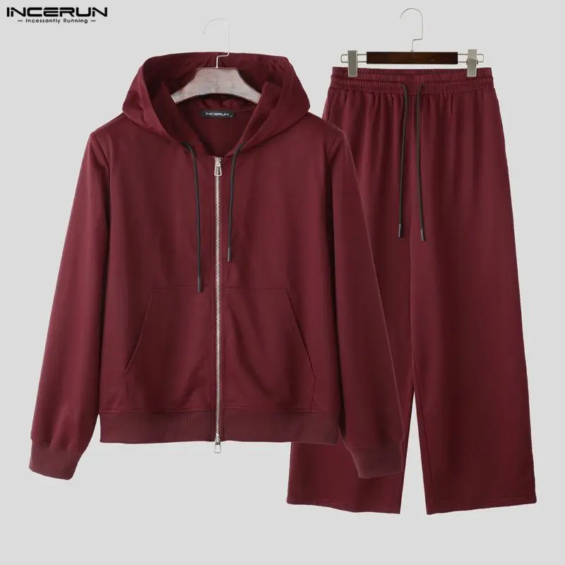 

INCERUN мужские комплекты однотонные толстовки и брюки на молнии с капюшоном и длинными рукавами комплекты из двух предметов для тренировок уличная одежда повседневные мужские костюмы S-5XL