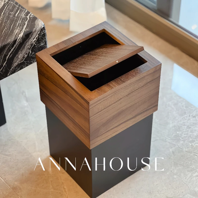 

Creative Ins-style Solid Wood with A Covered Trash Can, Household Bedroom Hotel Light Luxury Wooden Garbage Can Home Tools