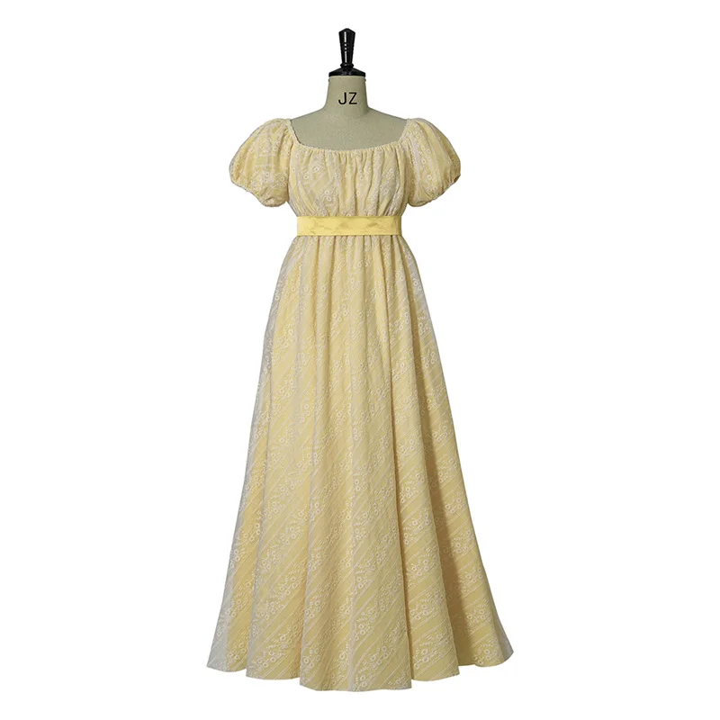 

Penelope Featherington Yellow Dress Cosplay Costume Regency Jane Austen Dress Tea Party Women High Waistline Dress