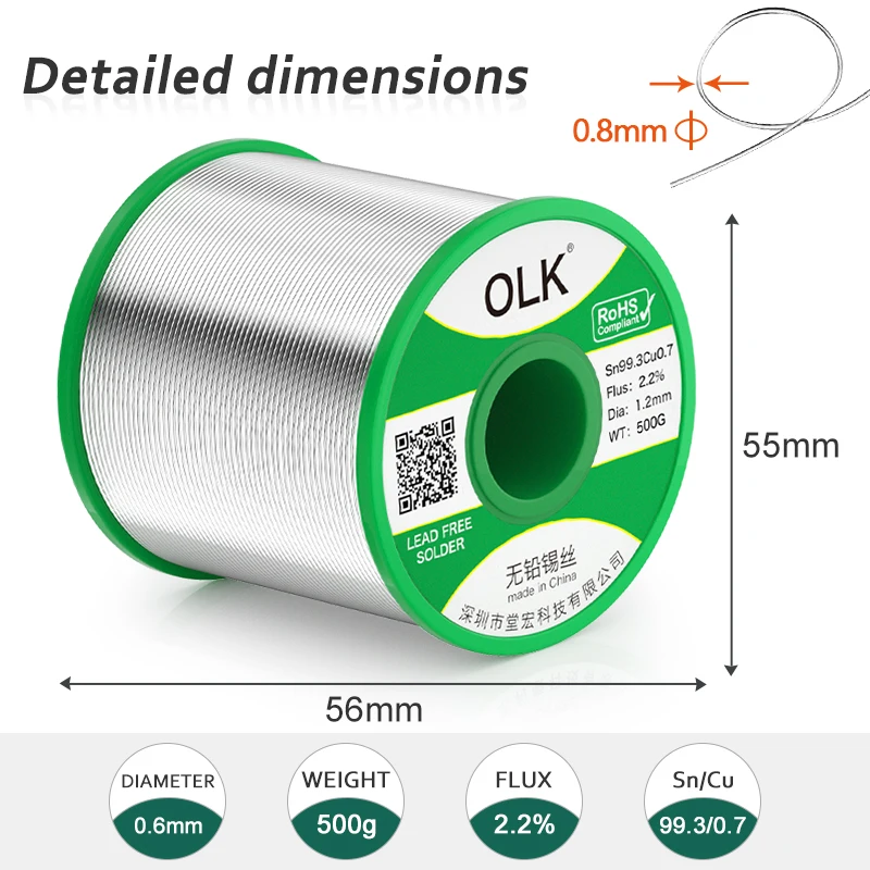 OLK 500g Lead free environmental friendly solder wire rosin containing high purity maintenance soldering iron tools solder wire