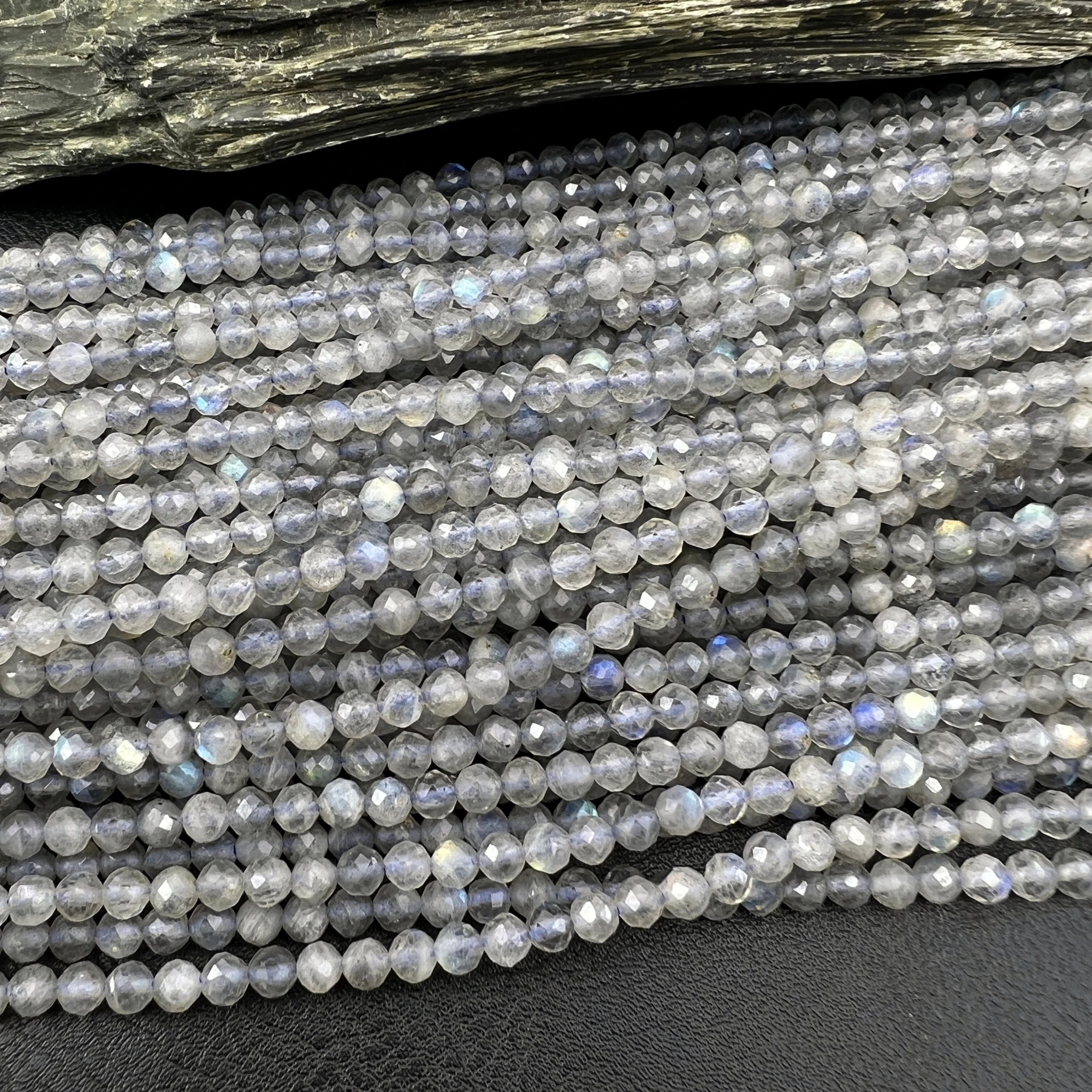 5Strands AAA 4MM Natural Stone Gray Labradorite Moonstone Round Faceted Loose Beads For DIY Bracelet Jewelry Making MY240412