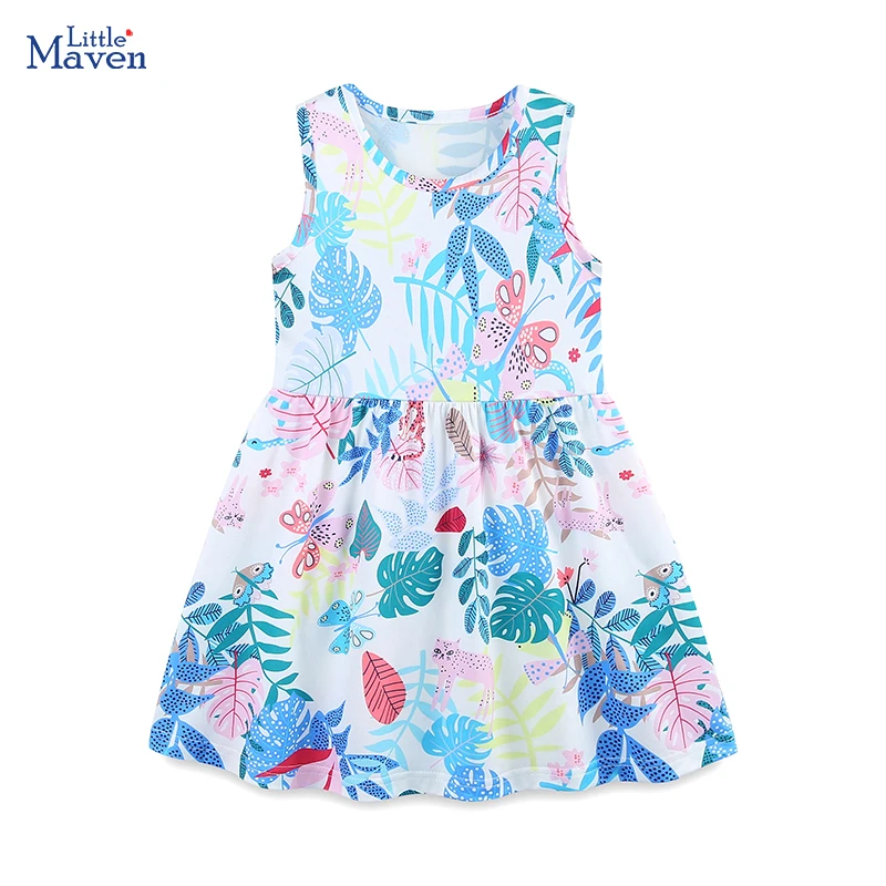 Little maven 2026 Summer New Baby Girls Dresses Cartoon Leaves Holiday Dresses Kids Clothes Party Dress Children's Clothing
