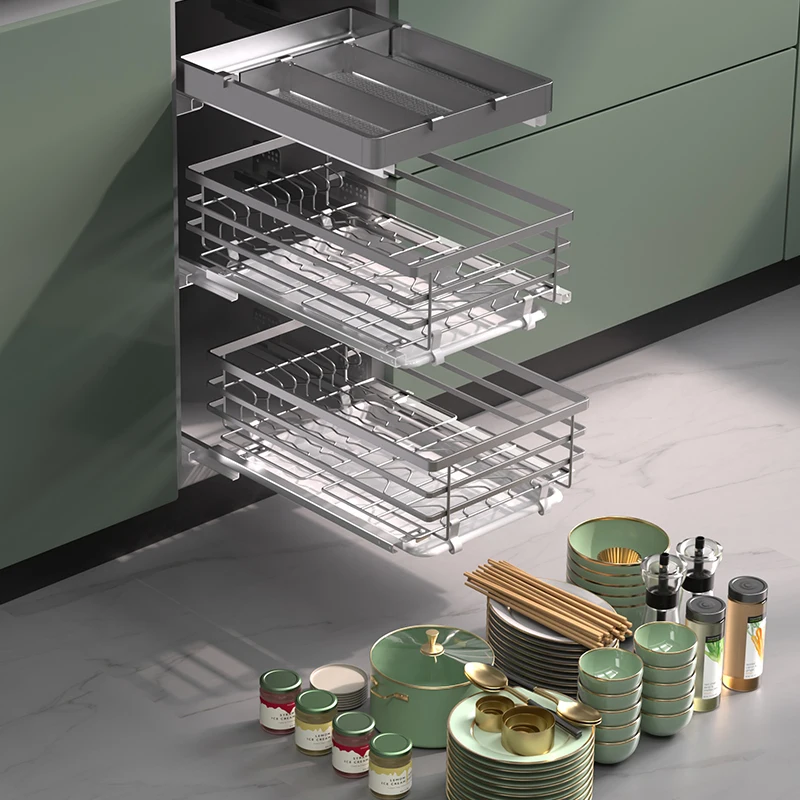 Stainless steel small size drawer type bowl rack for storing seasoning basket, kitchen cabinet, bowl basket, various cabinet