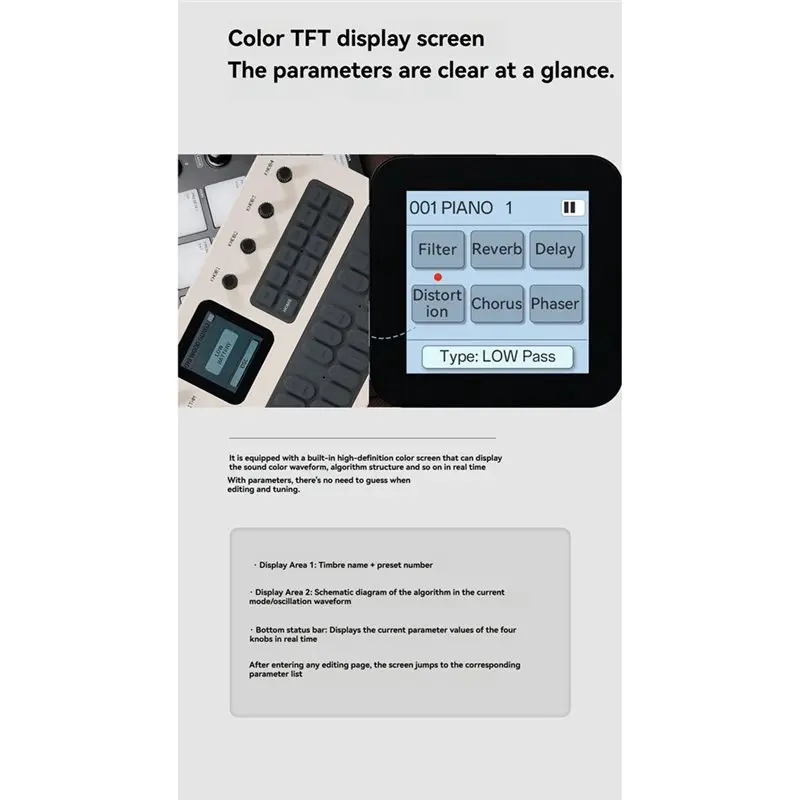 FM-1 Portable FM Synthesizer 6-Operator 32-Algorithm 128 Presets With MIDI Keyboard Built-In Speaker Music Production A
